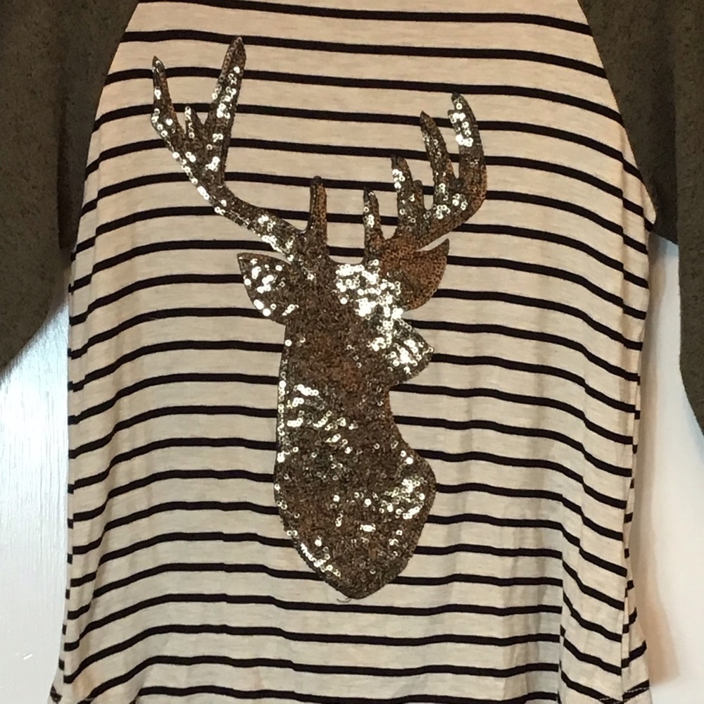 Moa Moa Girls Striped Sequin Reindeer Christmas Long Sleeve Shirt Size Med 6X-8 - Picture 3 of 6